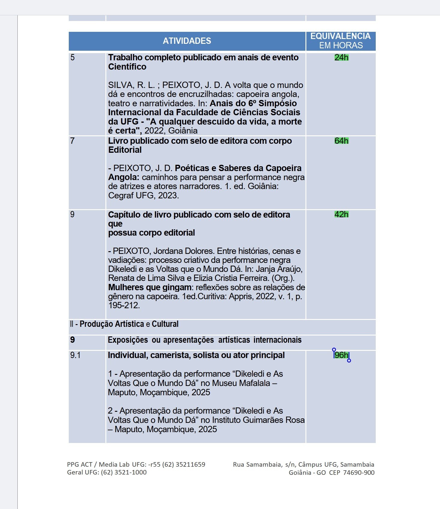 Exemplo planilha ACT