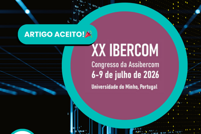 Imagem mostra informações sobre artigo aceito em congresso Ibercom 2026