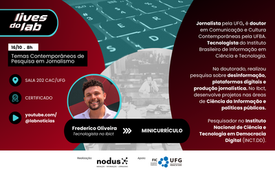 Imagem mostra detalhes de live do lab com Frederico Oliveira, do Ibict