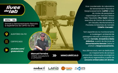 Imagem mostra detalhes de evento com professor Manuel Ferreira, do LAPIG/UFG