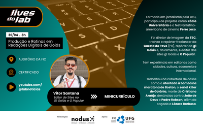 Imagem mostra detalhes de live com Vitor Santana, jornalista do G1 Goiás e O Popular