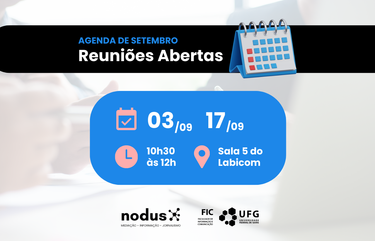 banner mostra informações sobre agenda de reuniões abertas do Nodus em setembro