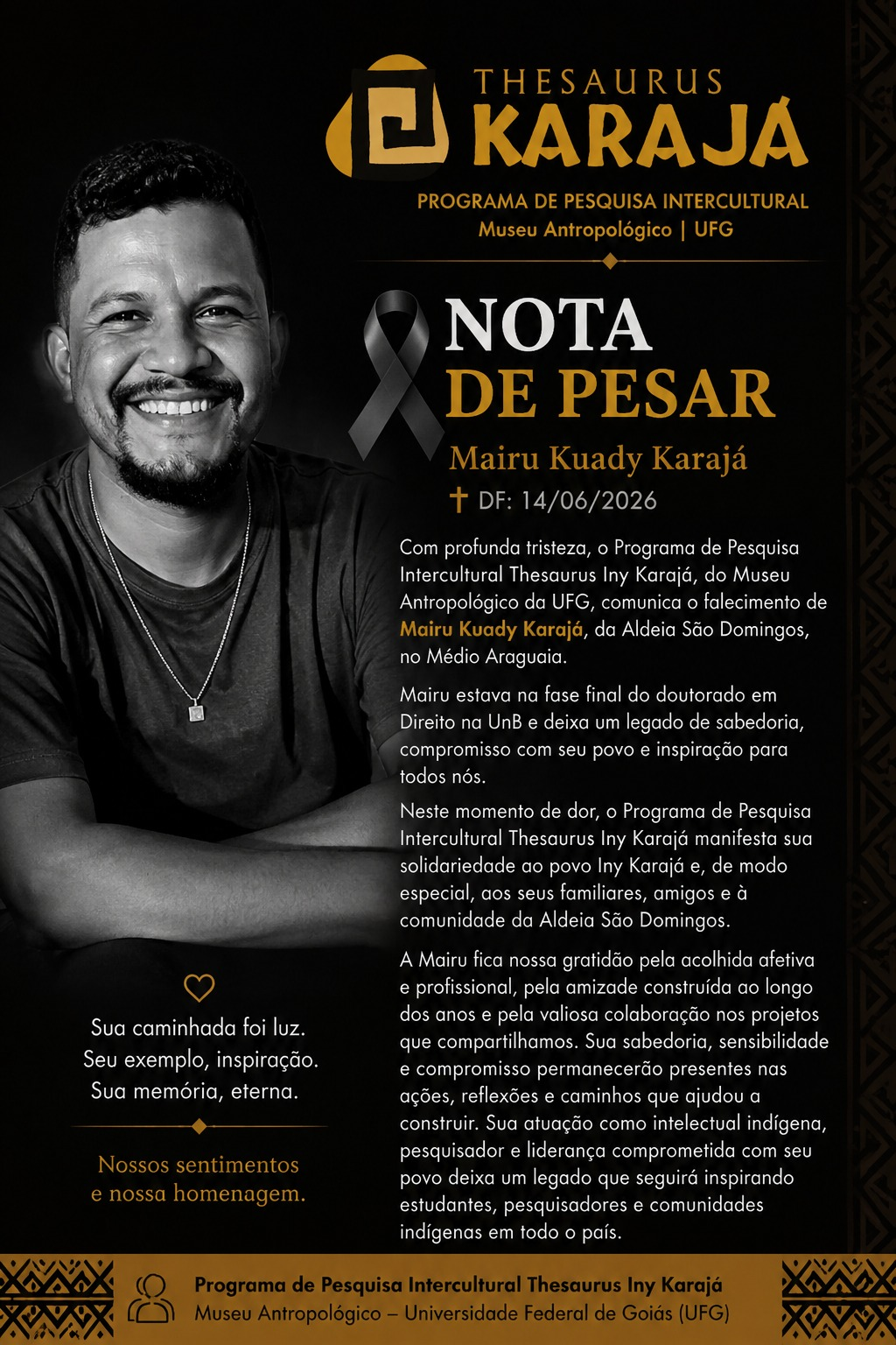 Nota de pesar - Mairu Karajá