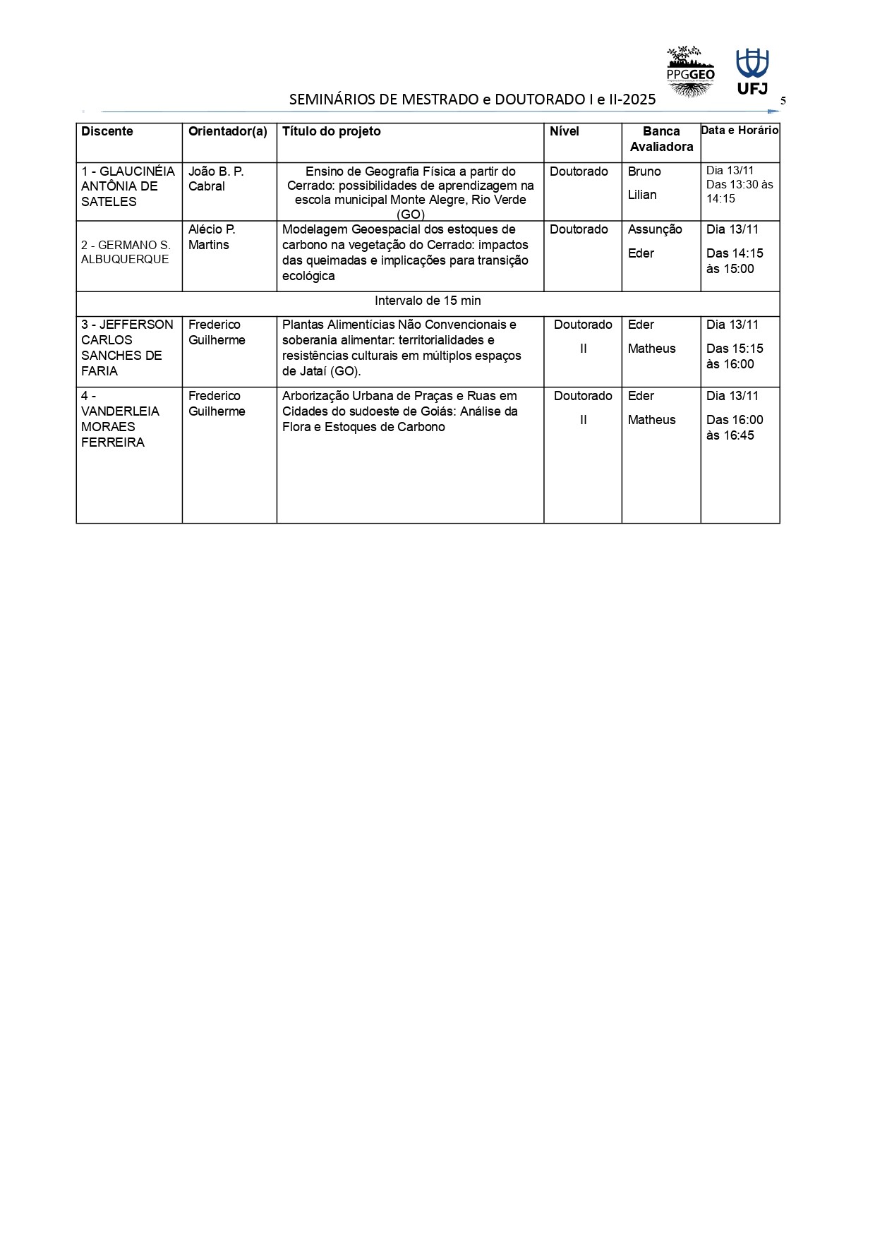 Cronograma do seminário 2025 - 5