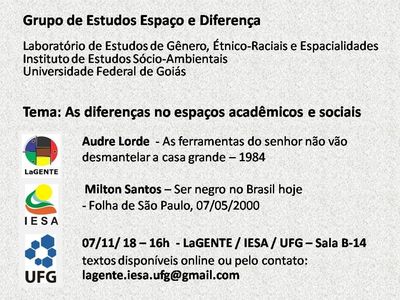 Grupo de Estudos Espaço e Diferença Novembro 2018 Grupo de Estudos Espaço e Diferença Novembro 2018