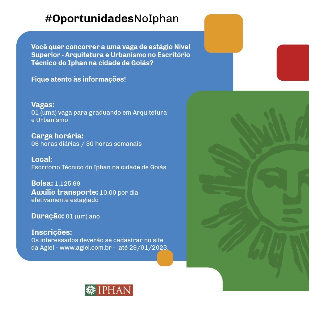 ESTÁGIO NO IPHAN PARA ARQUITETURA E URBANISMO