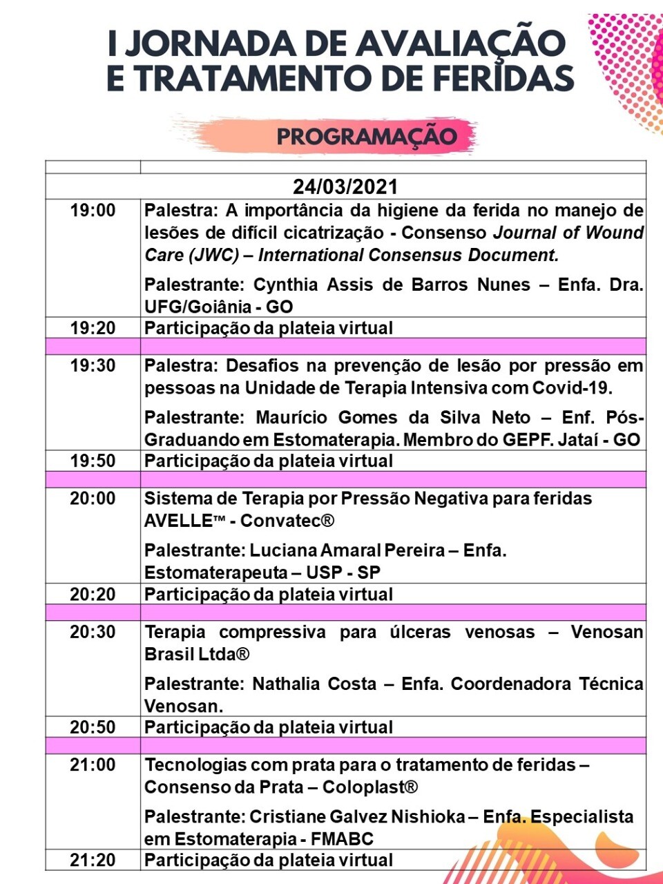 Programação dia 24 de marco