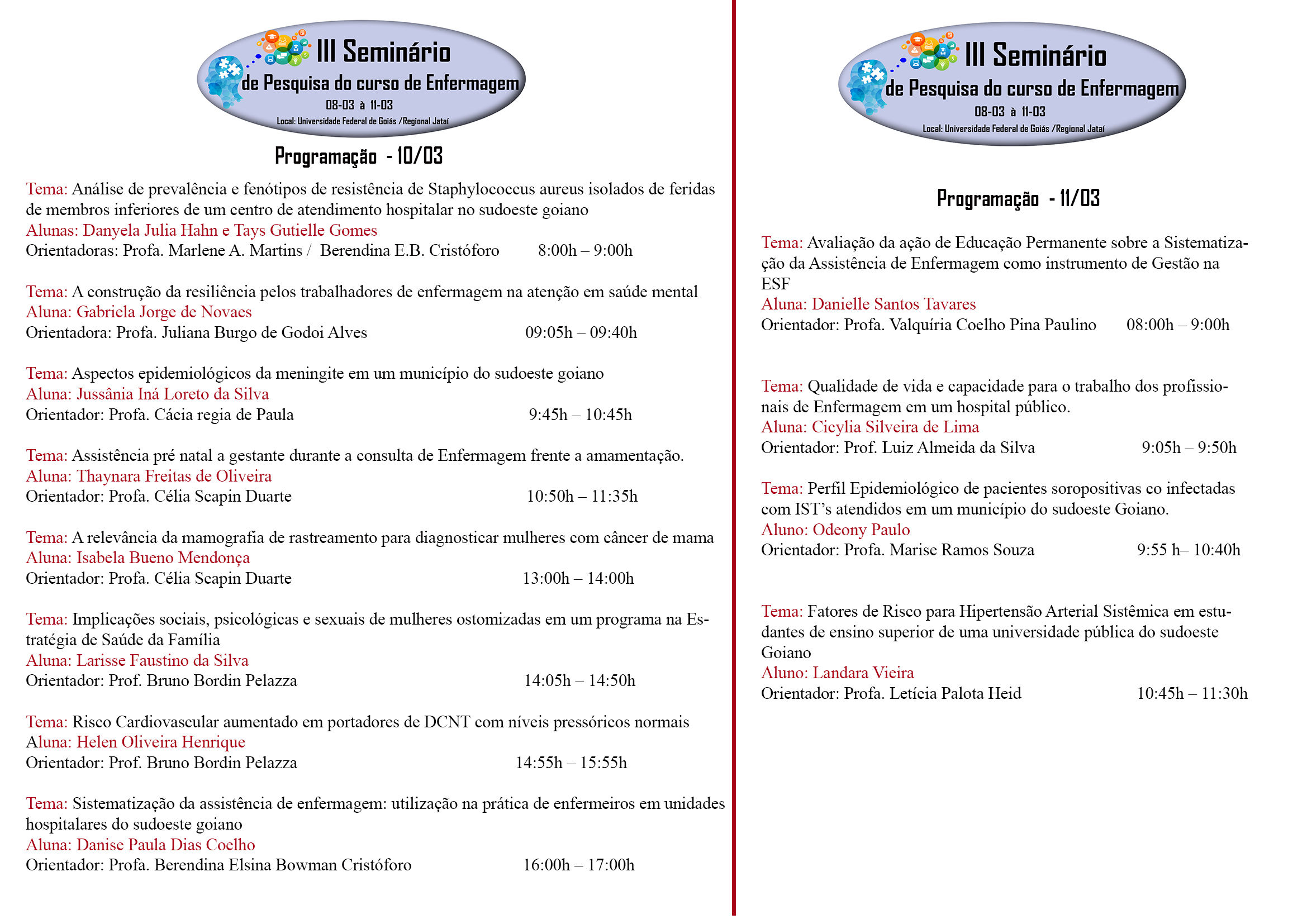 III Seminário de Pesquisa do Curso de Enf programação 2