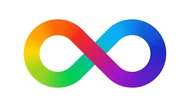 Símbolo do autismo no formato de oito deitado (símbolo do infinito) com degradê de cores laranja, verde, azul, roxo, vermelho