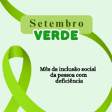Banner com imagem de laço verde à esquerda, com uma das pontas subindo da direita para esquerda, passando por trás do título. Texto: Setembro Verde - mês da inclusão social da pessoa com deficiência 