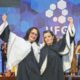 Reitora  Sandramara Matias e Vice-Reitora Camila Caixeta juntas, recém empossadas.