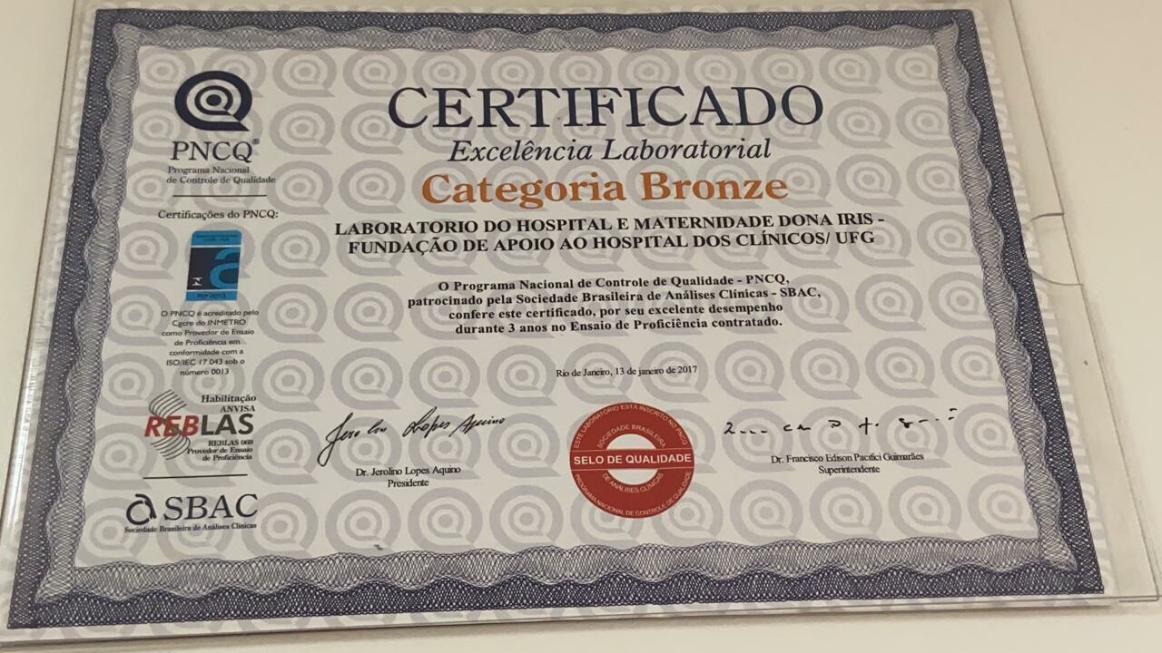 Laboratorio HMDI recebe titulo de excelente pelo PNCQ BRONZE