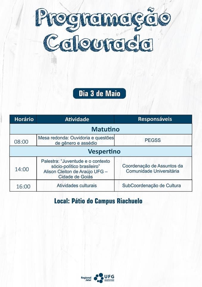 Programação calourada 2017 segundo dia