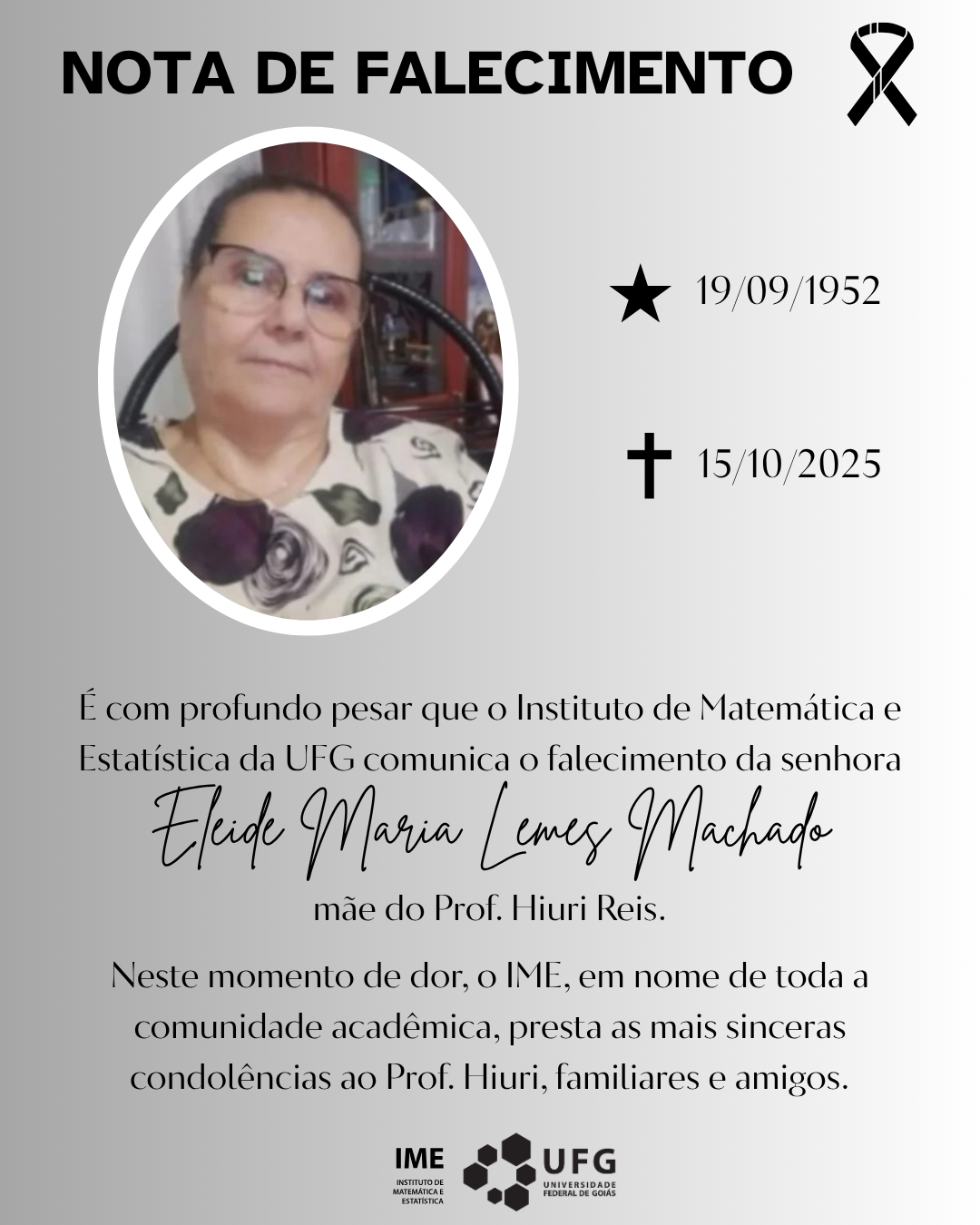 Falecimento mãe Prof Hiuri