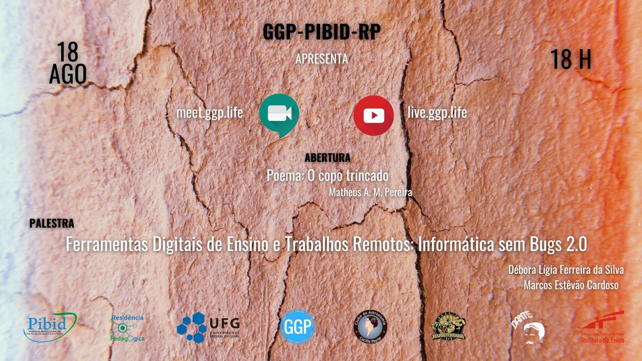CAPA FOLDER Palestra GGP_PIBID_RP Ferramentas Digitais Ensino Trabalhos Remotos 18 ago 2020