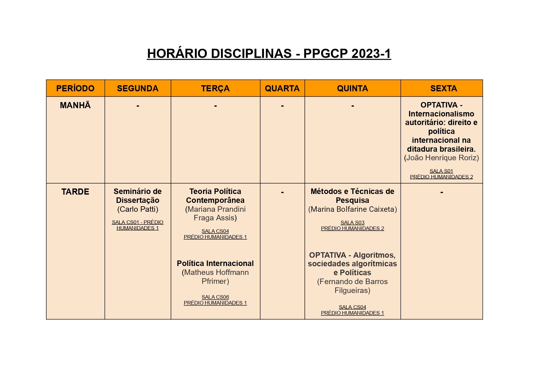 horario com salas