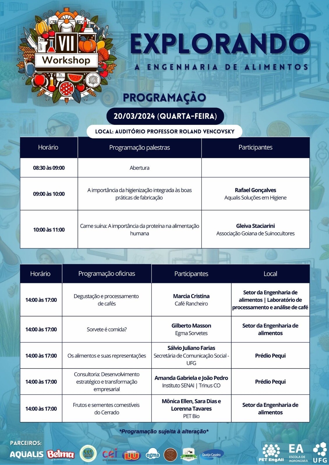 Programação Workshop Explorando a Engenharia de Alimentos 20março