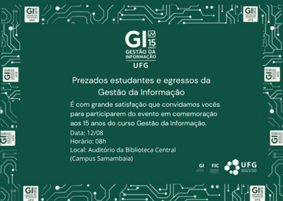 Convite aos egressos e estudantes para a palestra de celebração dos 15 anos da gi