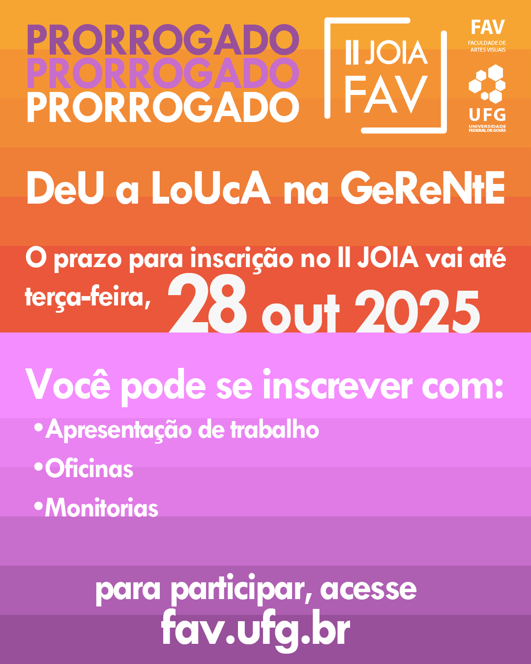 Inscrições até dia 28/10