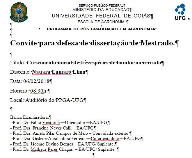 Defesa de dissertação de Mestrado  - Nauara Lamaro Lima