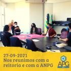 À esquerda, Andriele Qualhato, coordenadora administrativa da APG, e na sequencia Edward Madureira (reitor), Sandramara (vice-reitora), Paulo Vinicius (secretário da ANPG) e por último, Caio Augusto (coordenador de comunicação da APG)