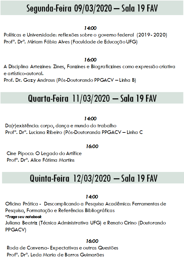 Programação Semana de Abertura 2020-1