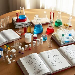 materiais de química e livros