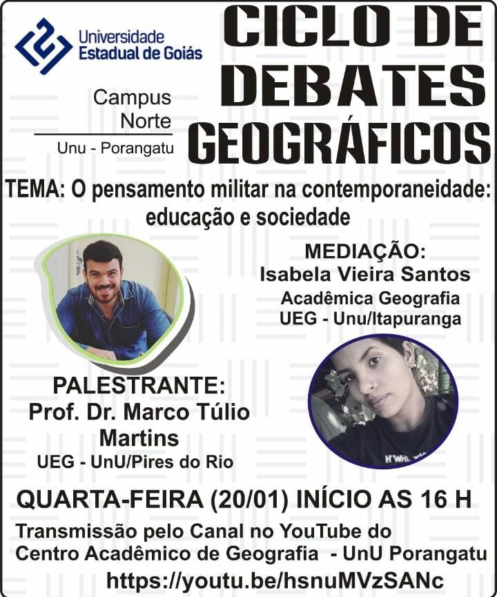 Cartaz Palestra 2021 Pensamento Militar - UEG