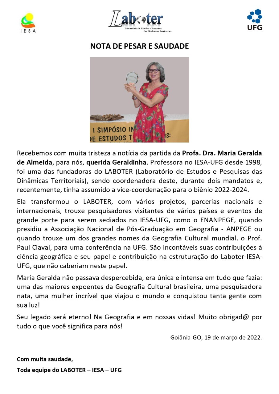 Laboter Nota de Pesar pelo falecimento de Maria Geralda de Almeida