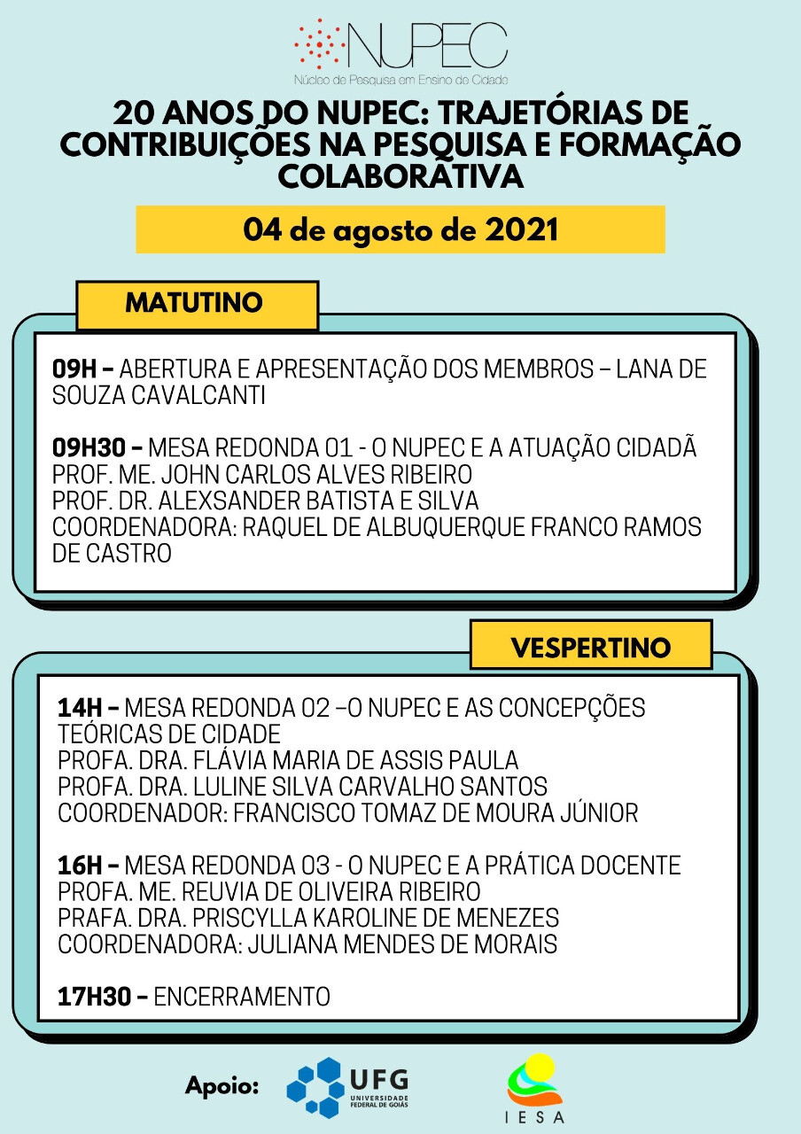 Programação Evento 20 anos do NUPEC