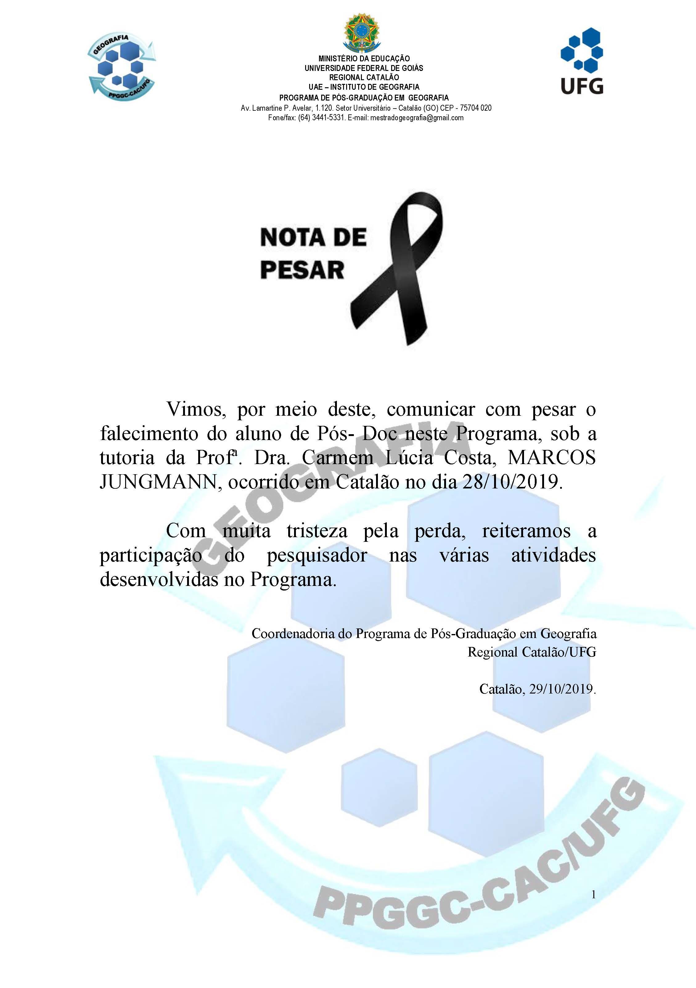 Nota de pesar - Marcos