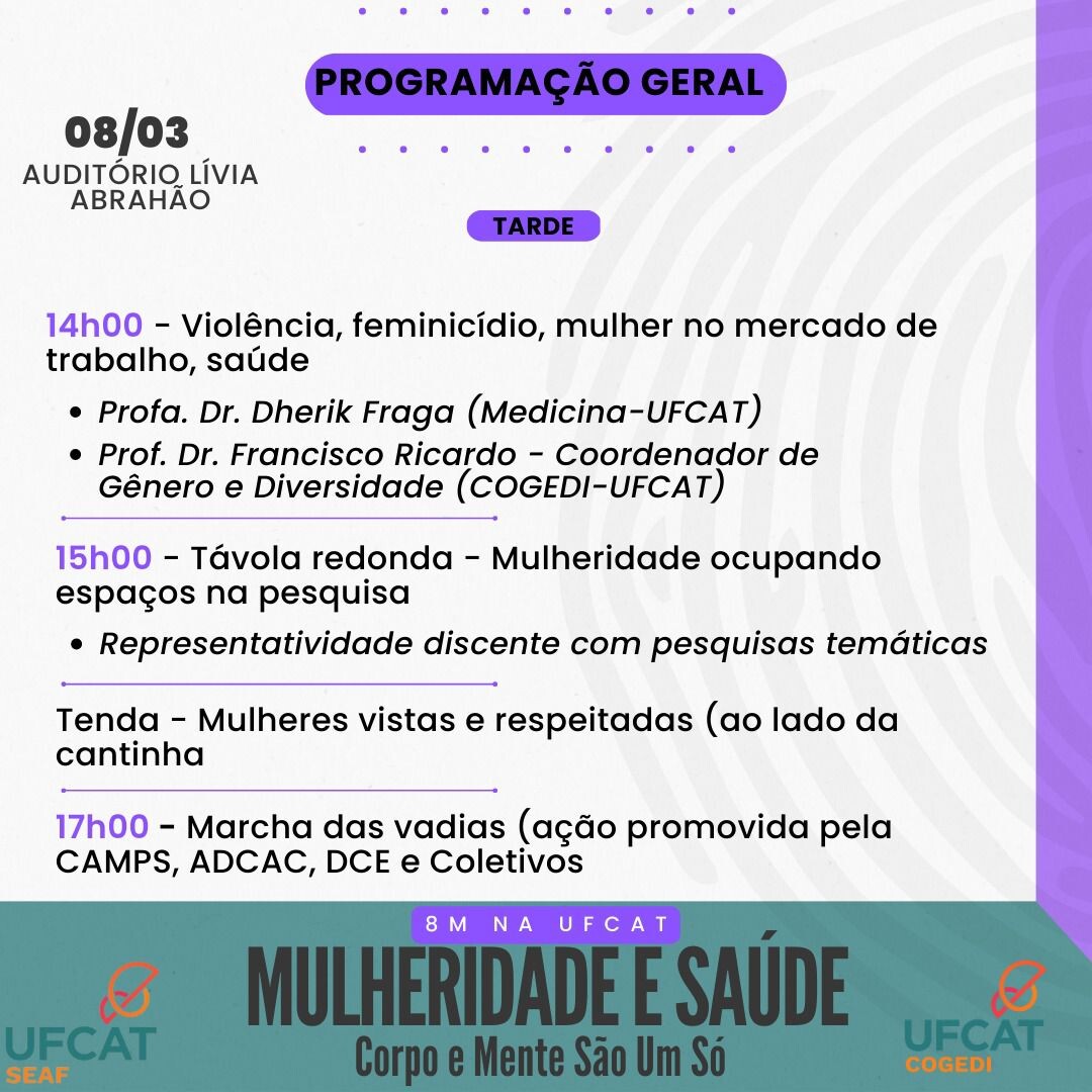8M na UFCAT - Mulheridade e Saúde - Programação