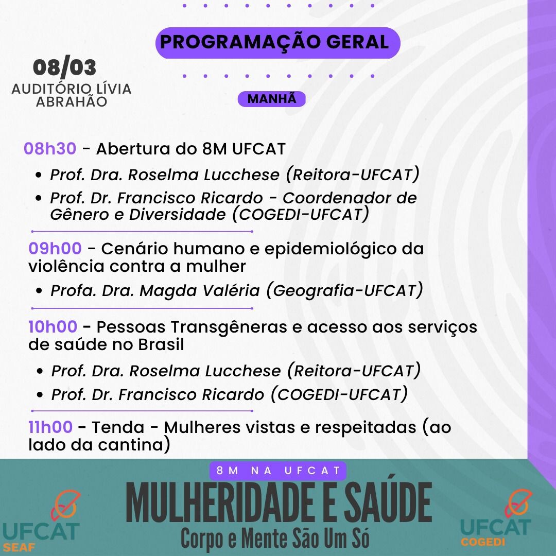 8M na UFCAT - Mulheridade e Saúde - Programação