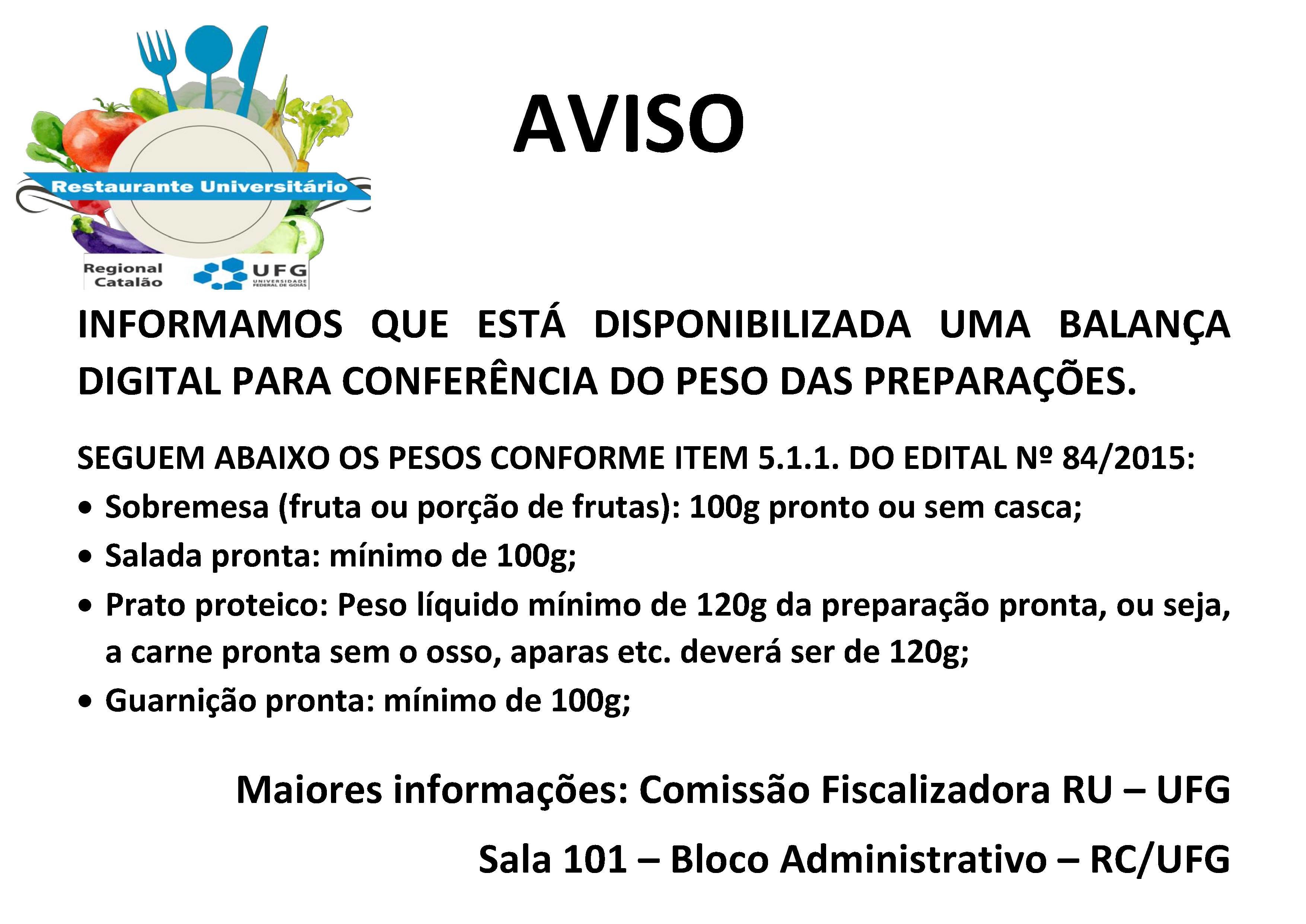 Aviso Nutrição - Balança RU