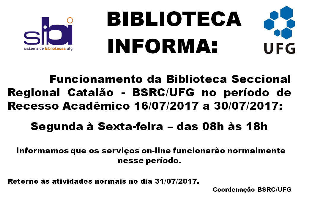 Funcionamento da Biblioteca durante o recesso de julho/2017