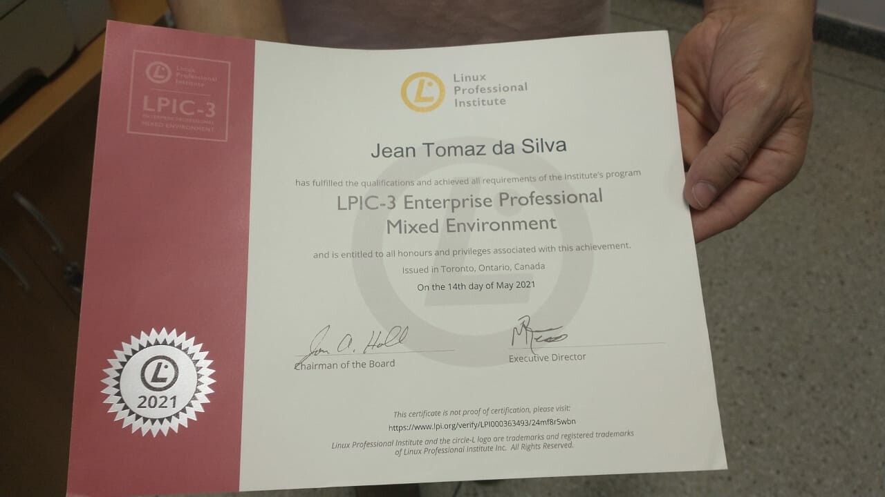 Certificação obtida pelo servidor Jean Tómaz da Silva