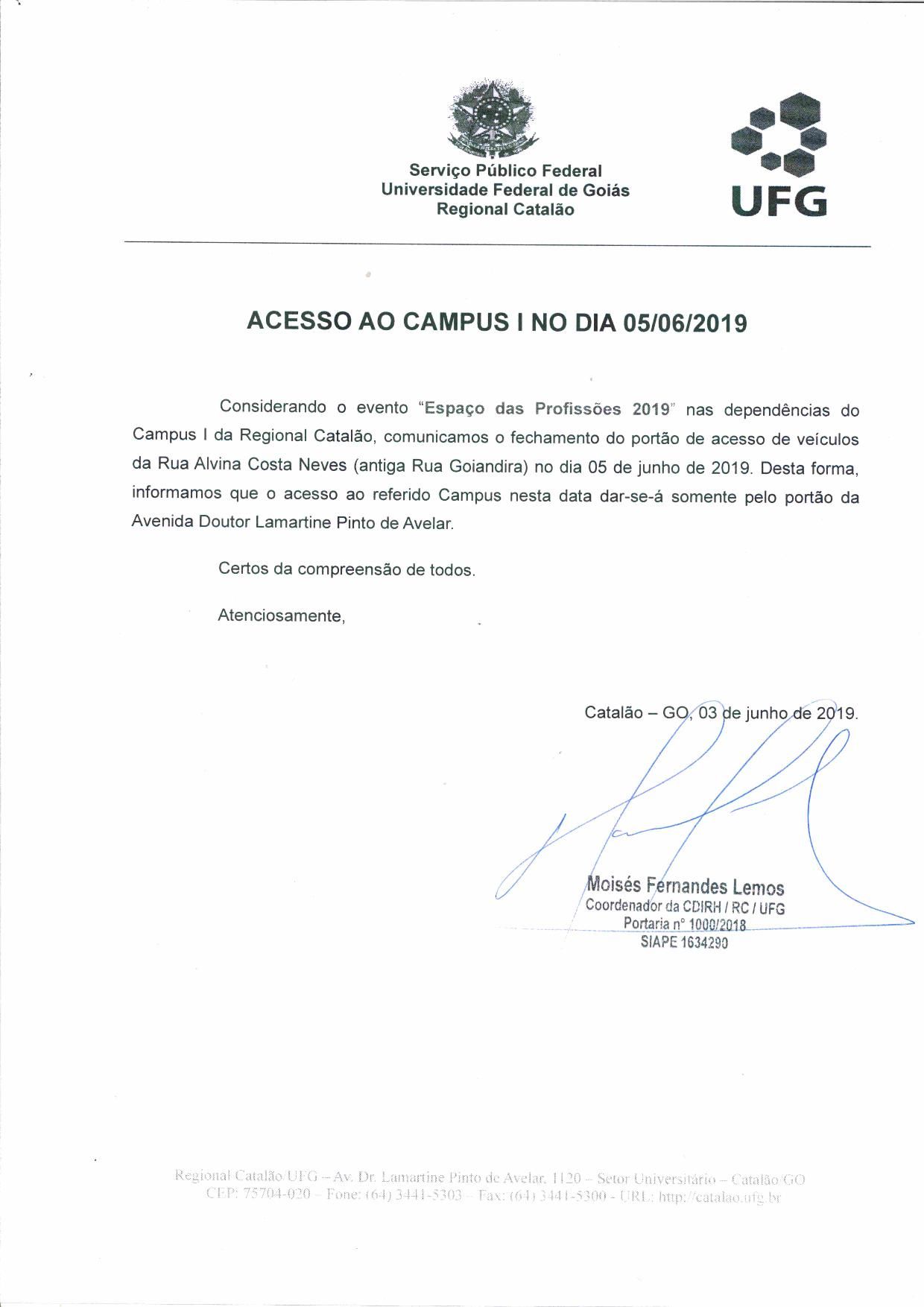 Comunicado 05 - Fechamento Portão no Espaço das Profissões