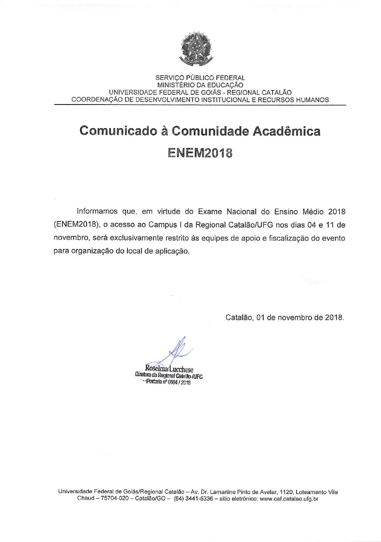 Comunicado Enem 2018