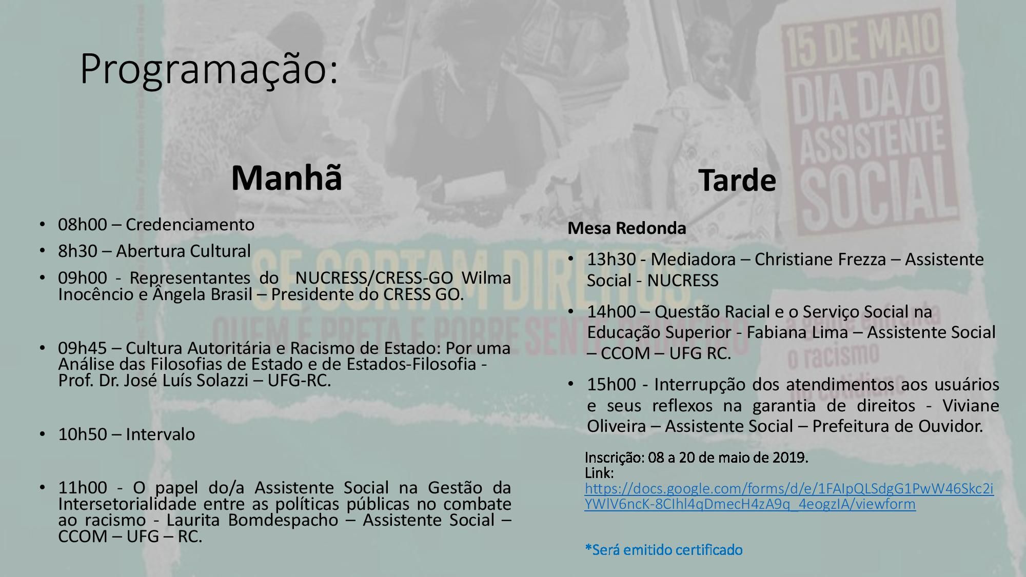 Convite Semana d@ Assistente Social 2019