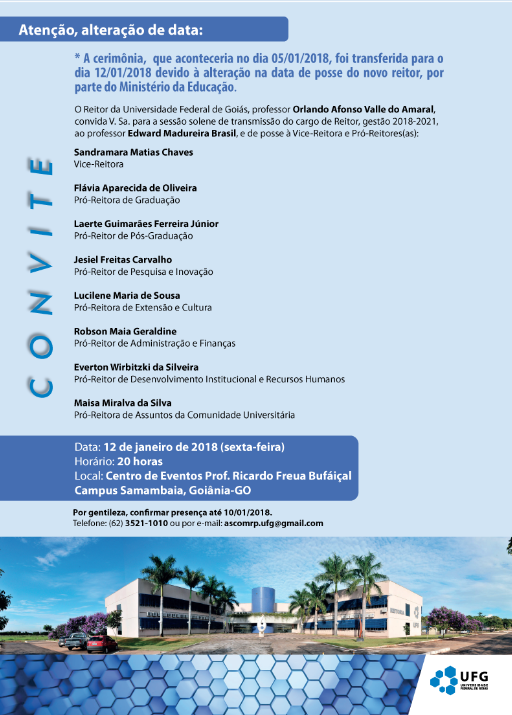 Convite - Cerimônia de Posse - Reitor da UFG
