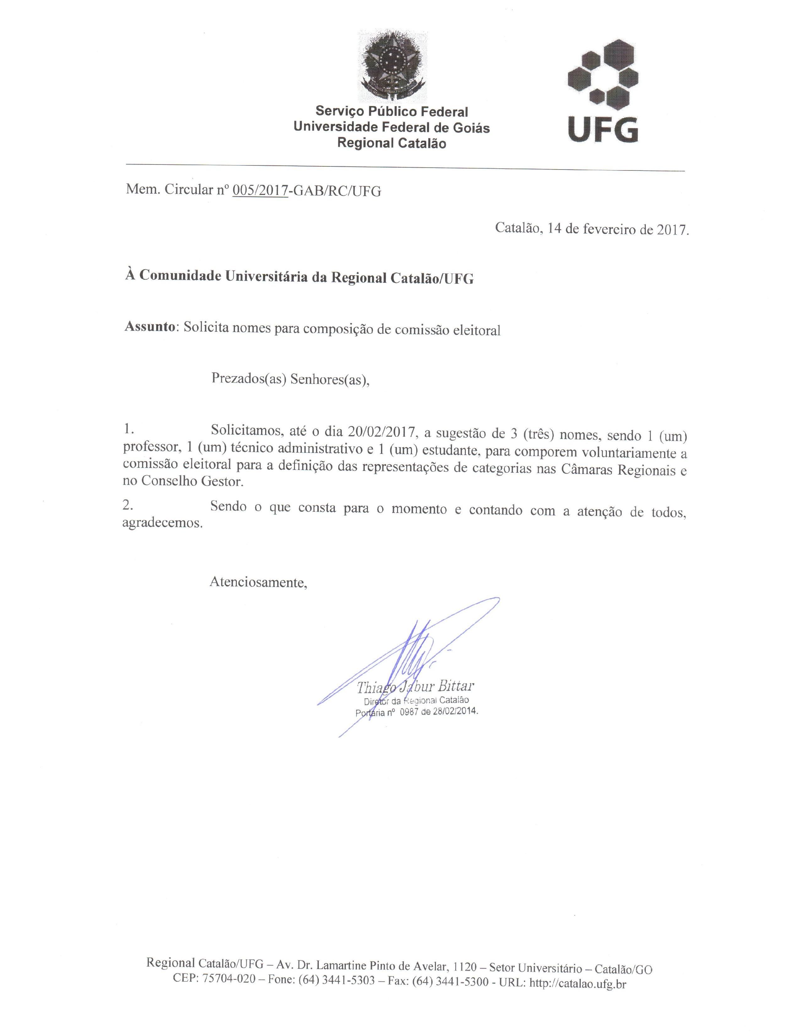 Mem. Circ. nº 005-2017 - GAB-RC-UFG
