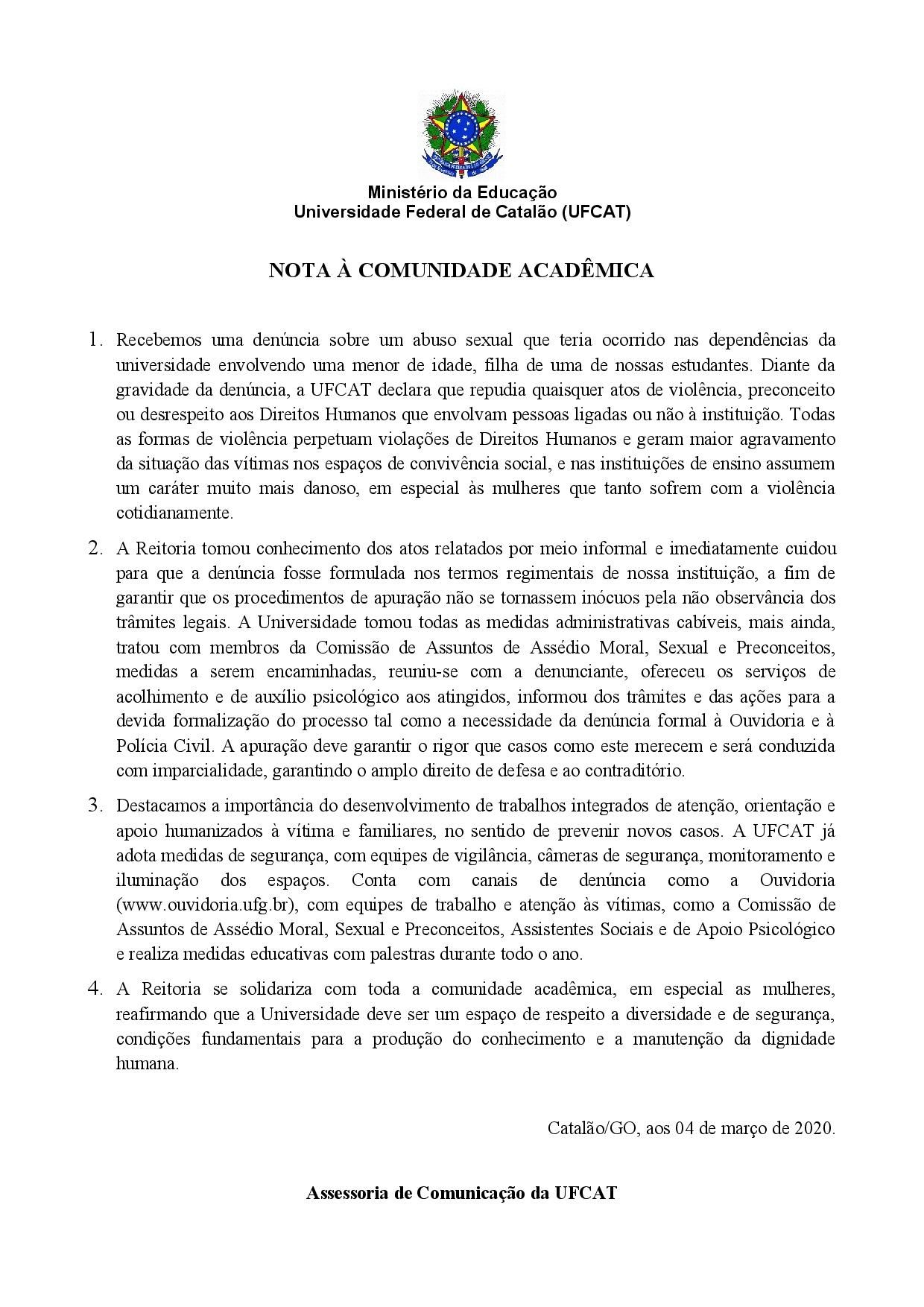 Nota à comunidade acadêmica