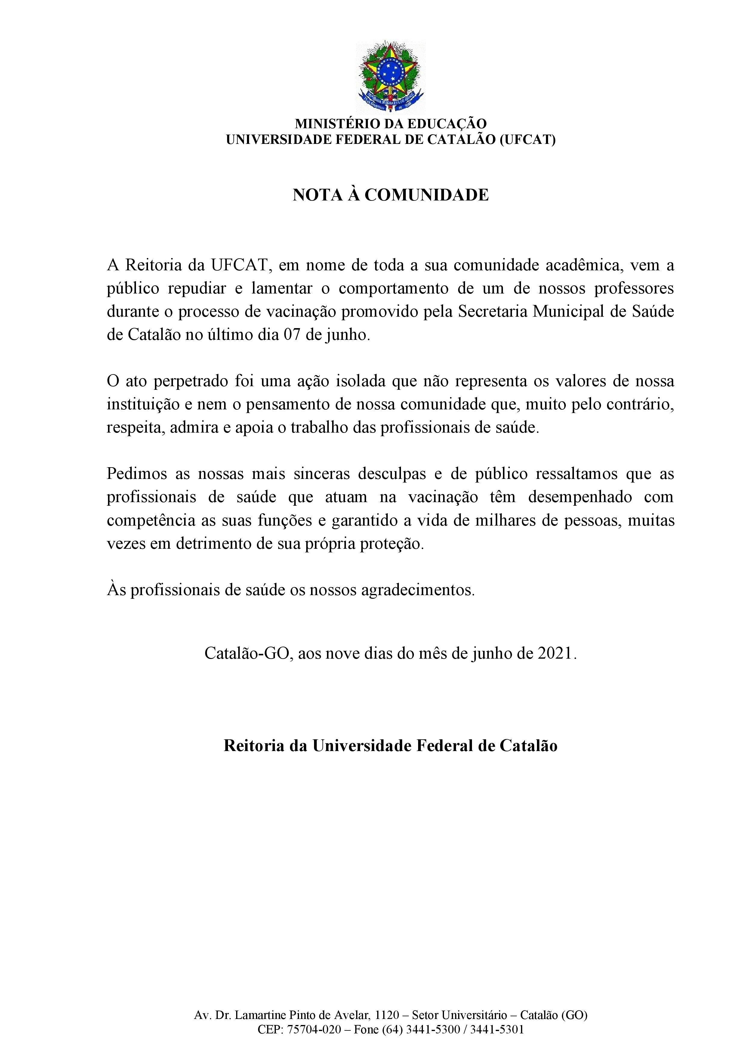 Nota a comunidade VACINAÇÃO