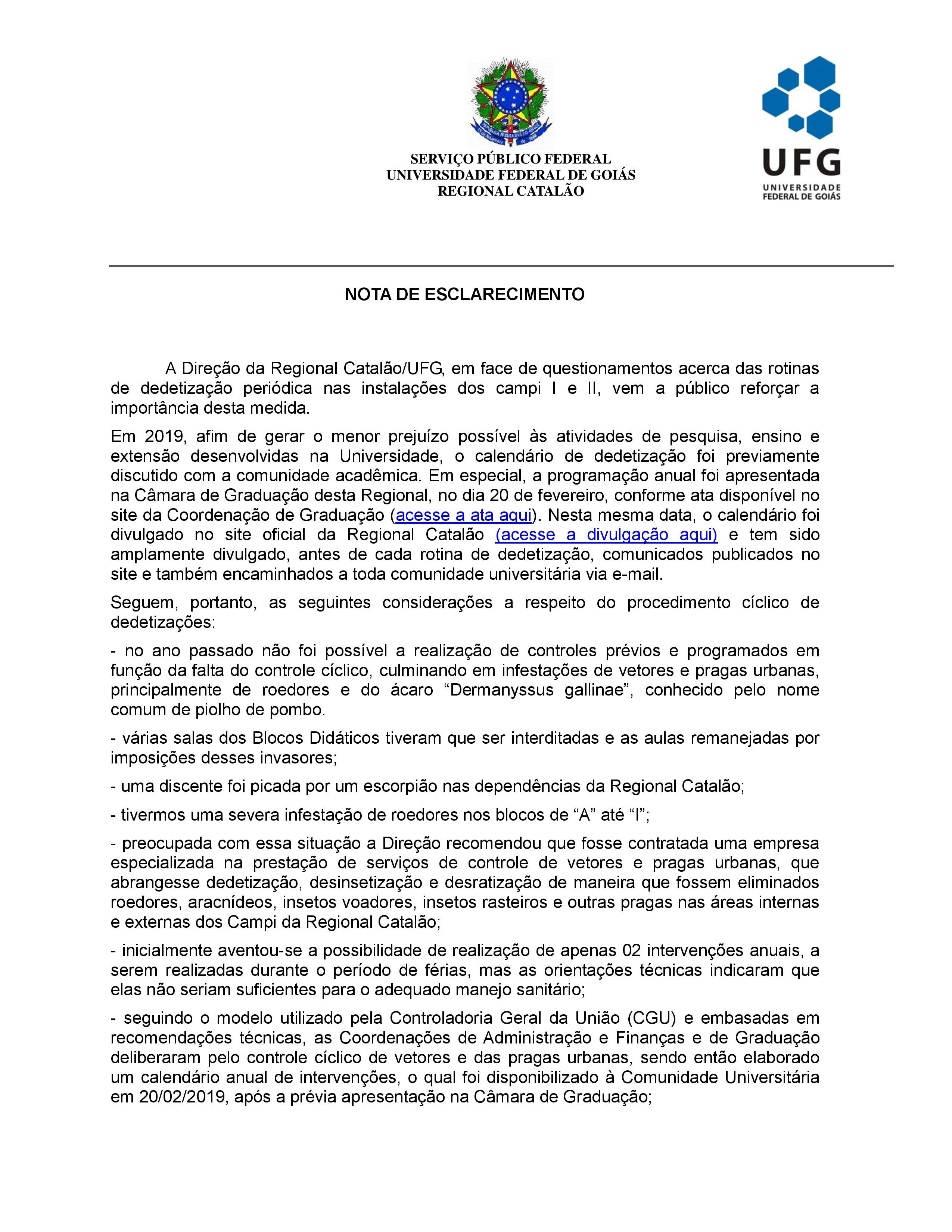 Nota de Esclarecimento - Dedetizações