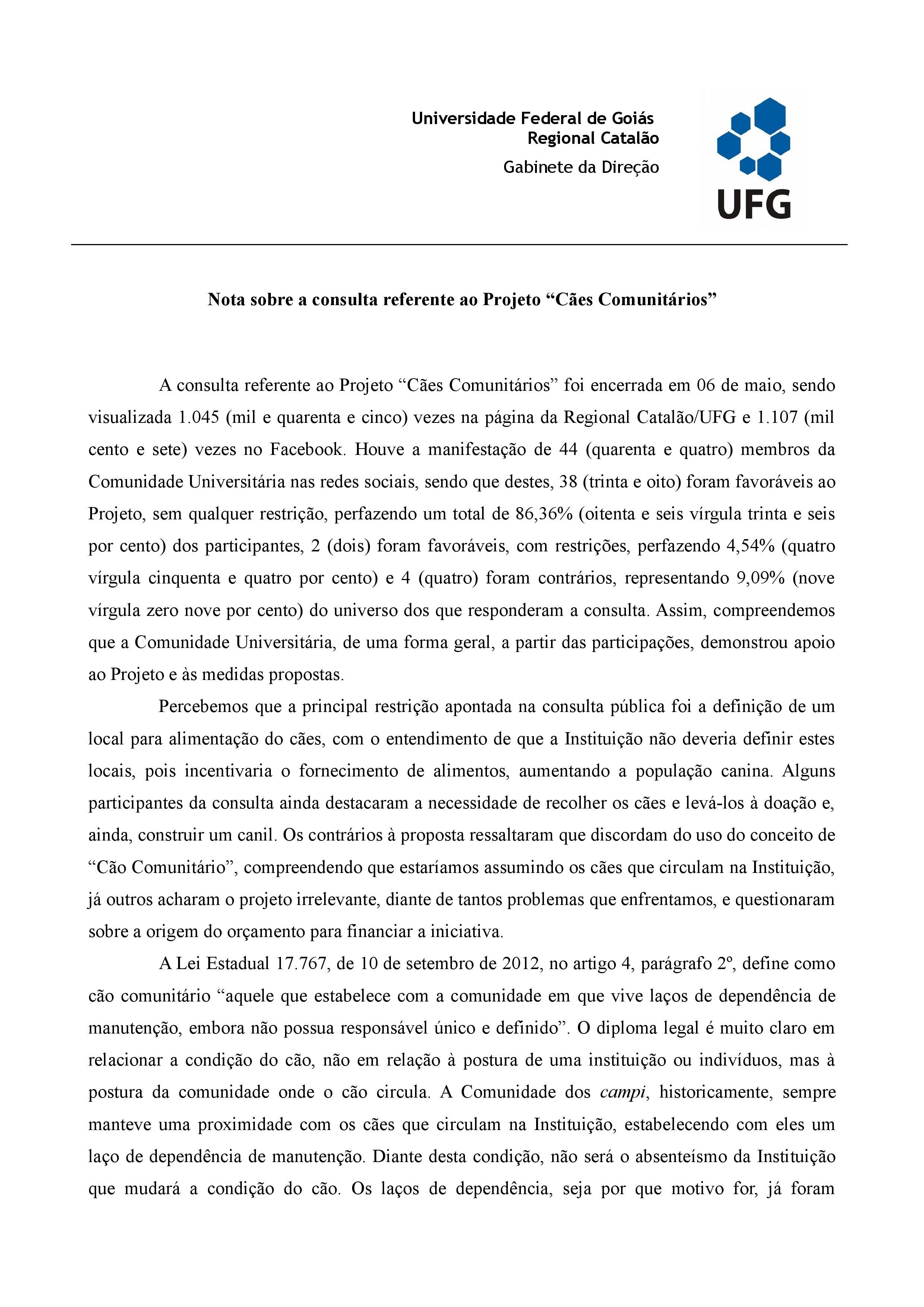 Nota sobre consulta pública cães