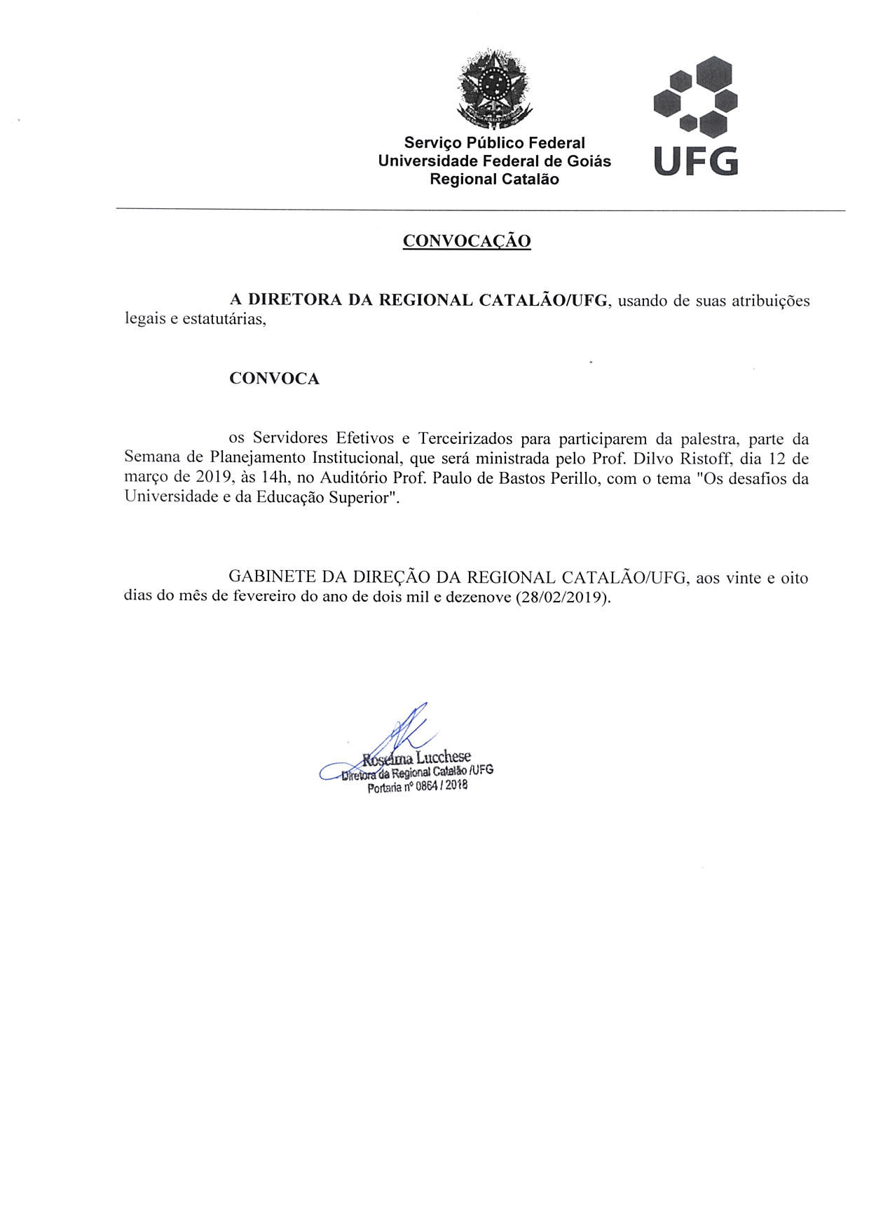 Convocação - atividade da semana do Planejamento Institucional