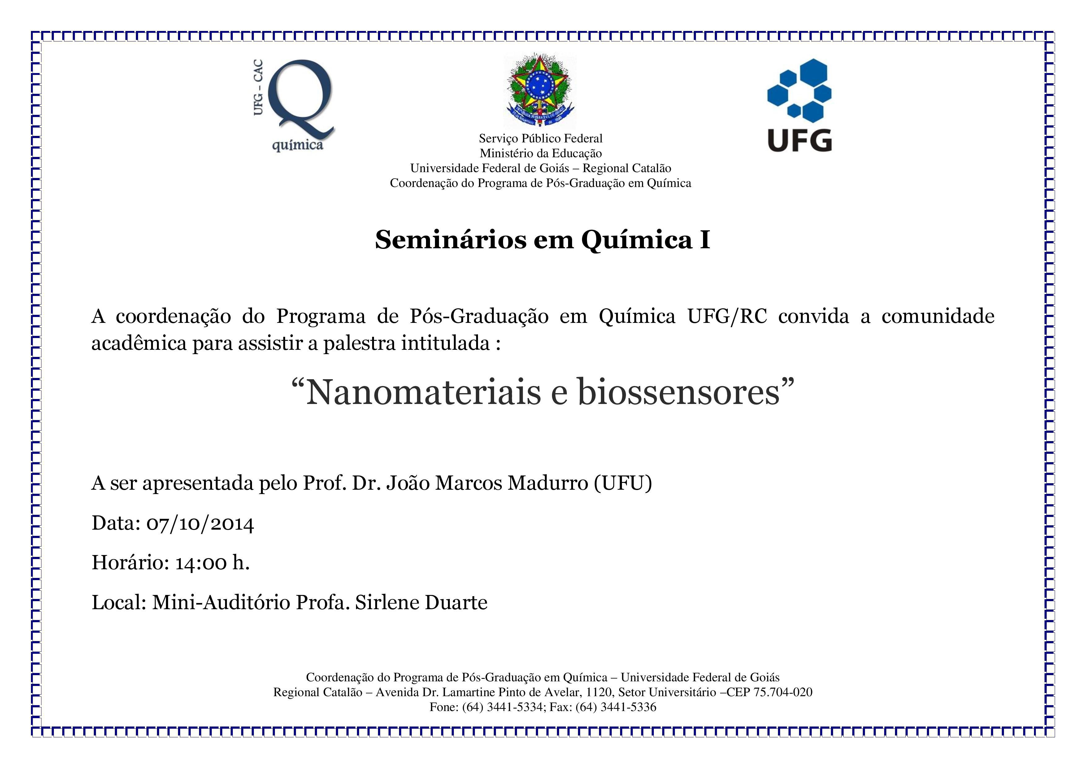 Seminários em Química I - Palestra Prof. João Marcos