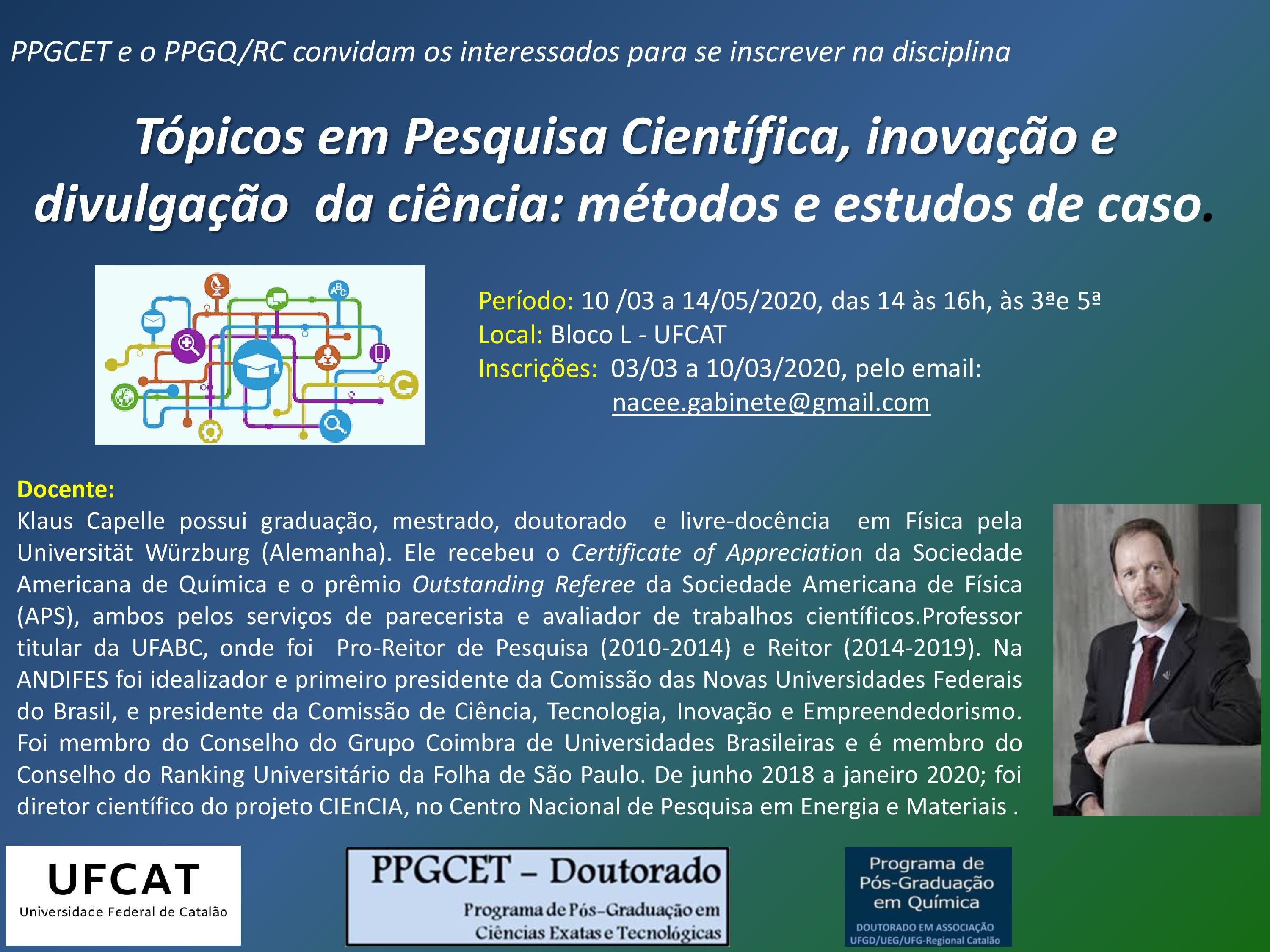 Tópicos em Pesquisa Científica, inovação e divulgação