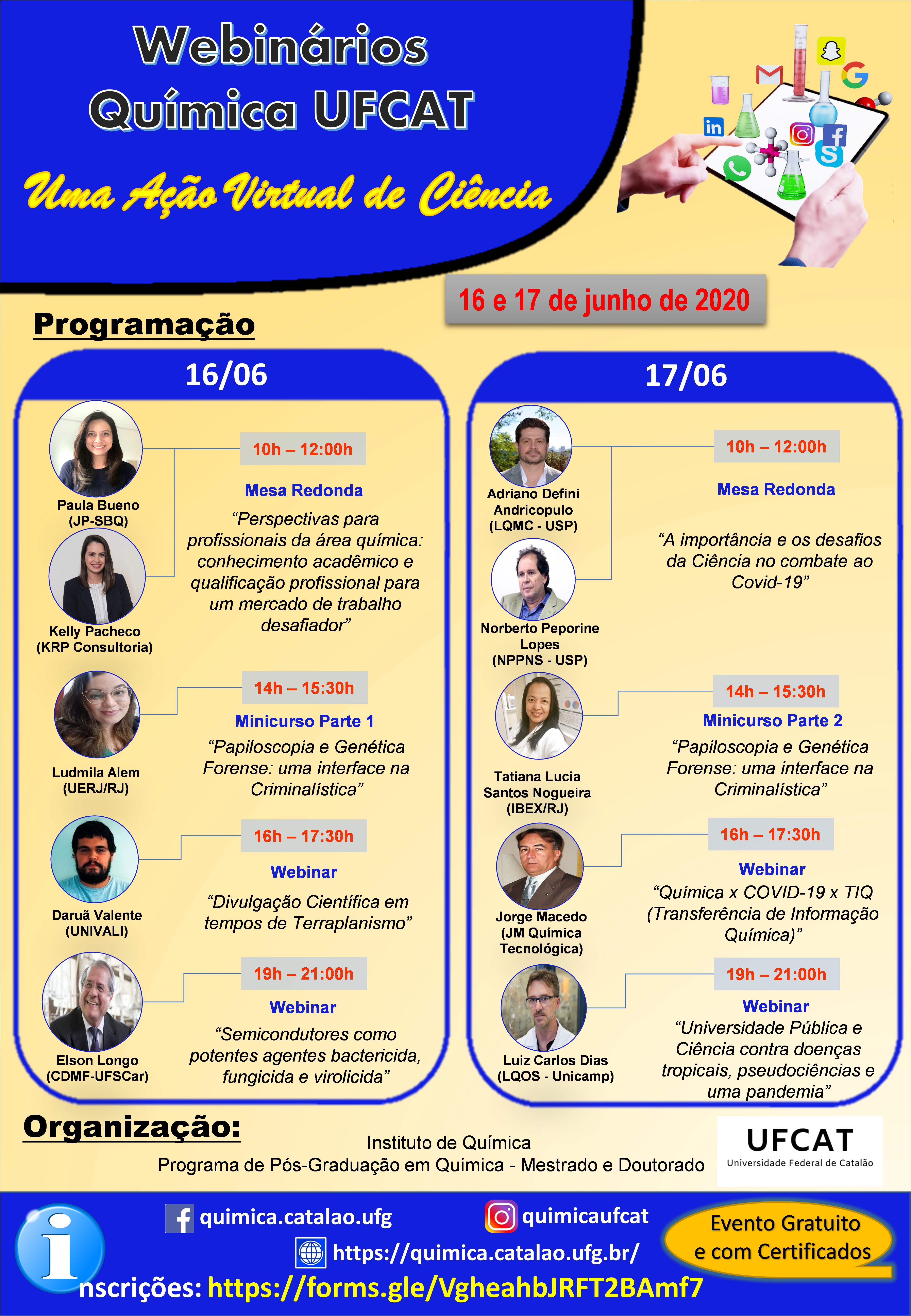 Webinários Química UFCAT - Uma ação virtual de ciência 