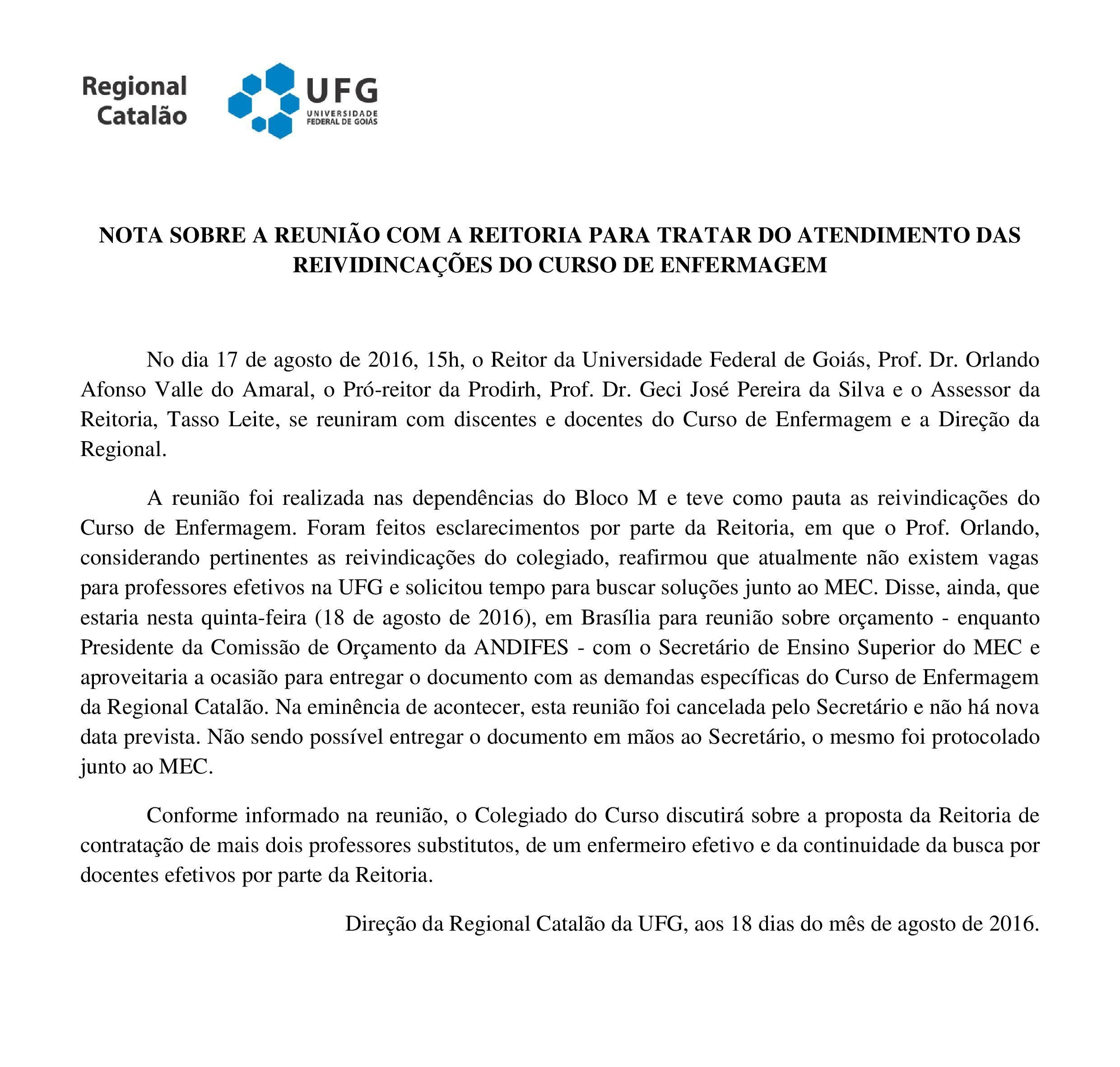 Nota reunião com a Reitoria